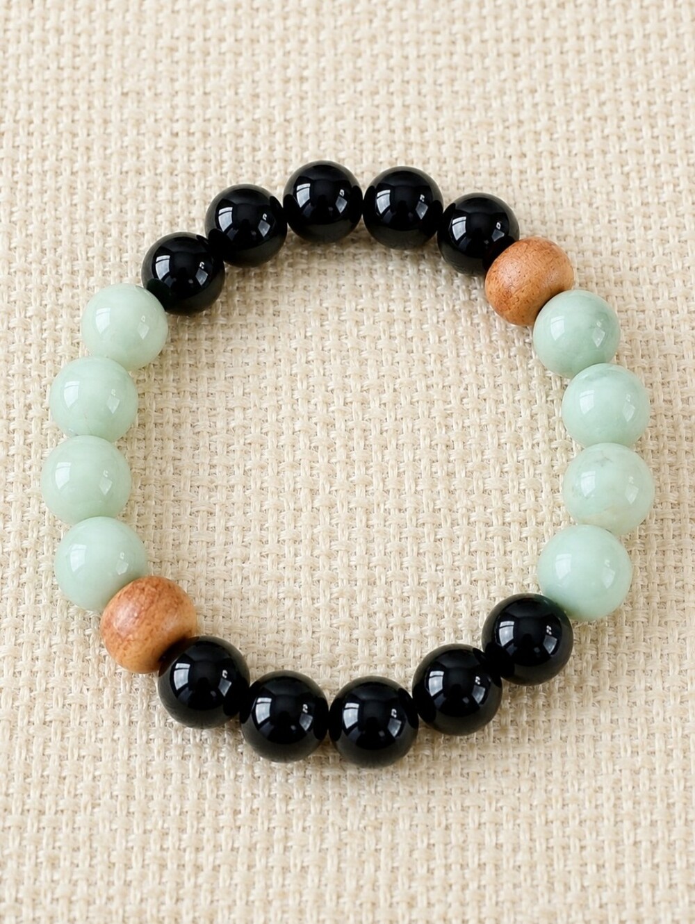 Green Alashan Agate & Black Onyx Beaded Stretch Bracelet | Handmade